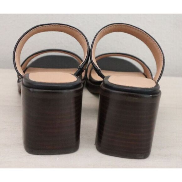 Madewell Women's Sz 8M Black Leather The Saige Double Strap Heeled Sandals - Picture 3 of 11
